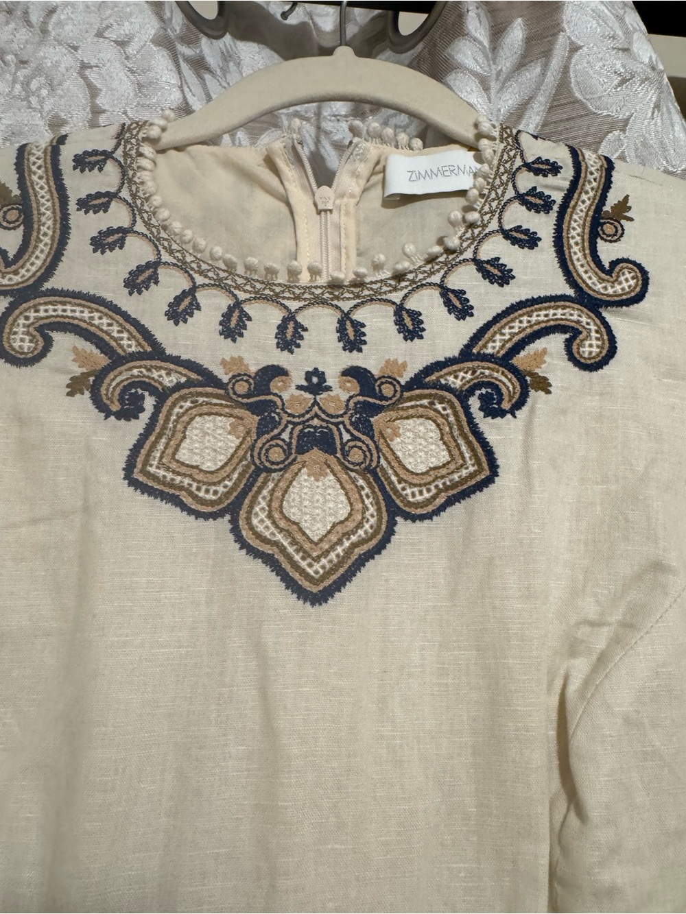 Zimmermann Cream Midi Dress with Navy Embroidered Detail Au size 2 - Picture 8 of 8